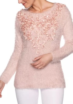 Ruby Rd Pink Metallic Sweater Eyelash Knit $59 Size Petite XL Pullover Light NEW