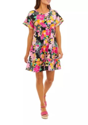 Adorable Floral Flower Women's Flutter Sleeve Printed Tiered Dress Large L - NWT