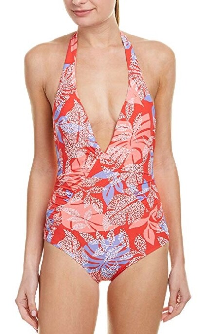 Red Carter Women's 236288 Red V Maillot One Piece Swimsuit Size L