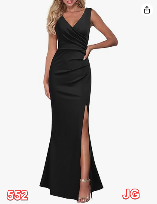 WOOSEA Women Sleeveless V Neck Split Evening Cocktail Long Dress, Black, XL