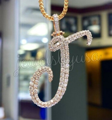 Pre-owned Nsg 2 Ct Tester Passing Moissanite Men's Any 1 Letter J Pendant 925 Silver Free Gift In White