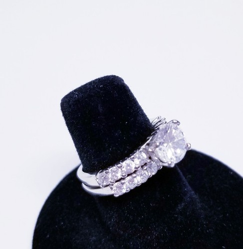 Sterling Silver Wedding Ring Set 925 CZ Round sz 6 Engagement & Wedding band