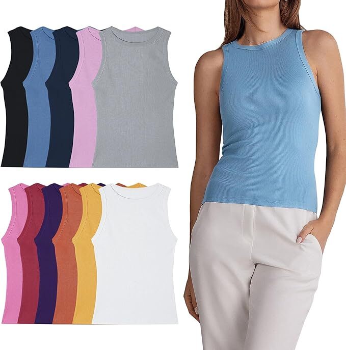 12 Pack Womens Tank Top Basic Ribbed Sleeveless Shirts 100