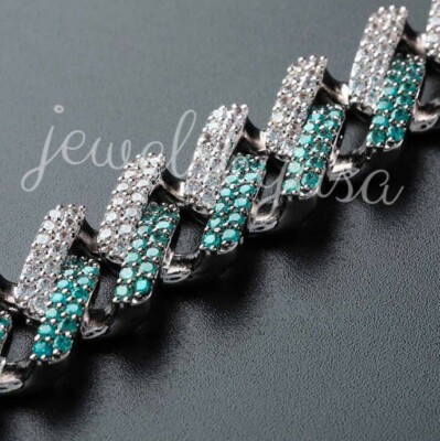 Pre-owned Nsg 8ct Men's Cuban Link Custom Color Cubic Zirconia Bracelet 925 Free Gift 8" In White