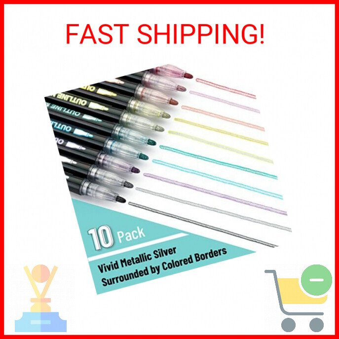 Mr. Pen- Double Line Outline Markers, 10 Colors, Shimmer Markers, Self-Outline M