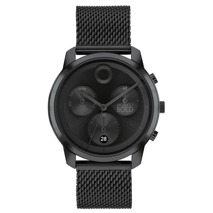 Pre-owned Movado 3601026 Black Chronograph Dial Black Mesh Stainless Bracelet Mens Watch