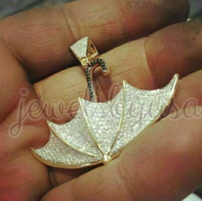 Pre-owned Nsg 2.9ct Tester Pass Moissanite Men's Open Umbrella Fancy Charm Pendant 925 Silver In White