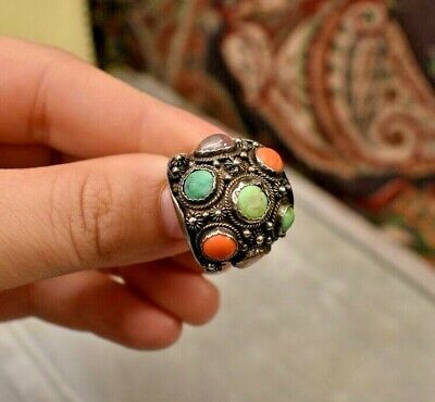 Chinese antique hand-made carved second color tiger head ring