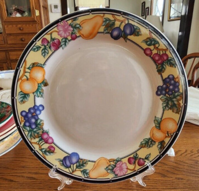 Orchard Platter Chop Plate 12'' Oneida Select Collection Stoneware White Blue !