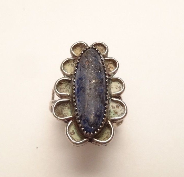 VINTAGE LAPIS SOUTHWESTERN STYLE STERLING SILVER 925 BAND RING SIZE 7.5