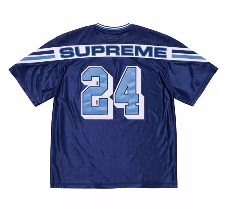 Supreme Jacquard Rib Football Jersey Navy In-Hand@ Ship Fast
