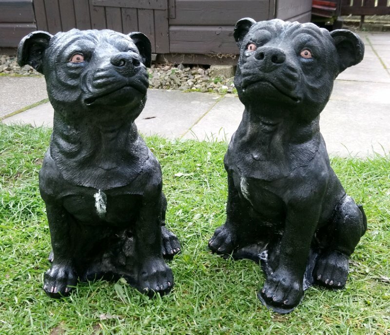 ONLY 2 LEFT STAFFY DOG SCULPTURE STONE GARDEN ORNAMENTS POSSIBLE