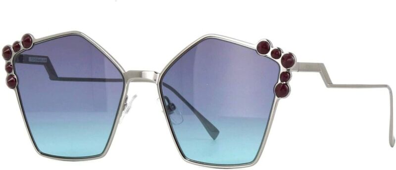 Fendi Ff 0261/s 6lb Ruthenium Silver Metal Blue Aqua Gradient Women Sunglasses