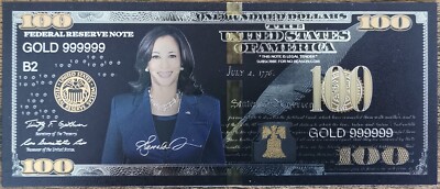 Billet 100 Dollars Président USA Kamala HARRIS - polymère Black Gold Etats-Unis