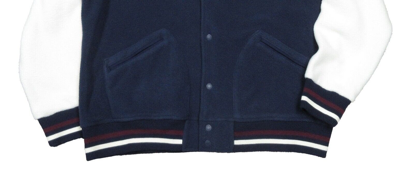 Pre-owned Polo Sport Ralph Lauren Men's Navy/white Fleece Button Snap Varsity Jacket
