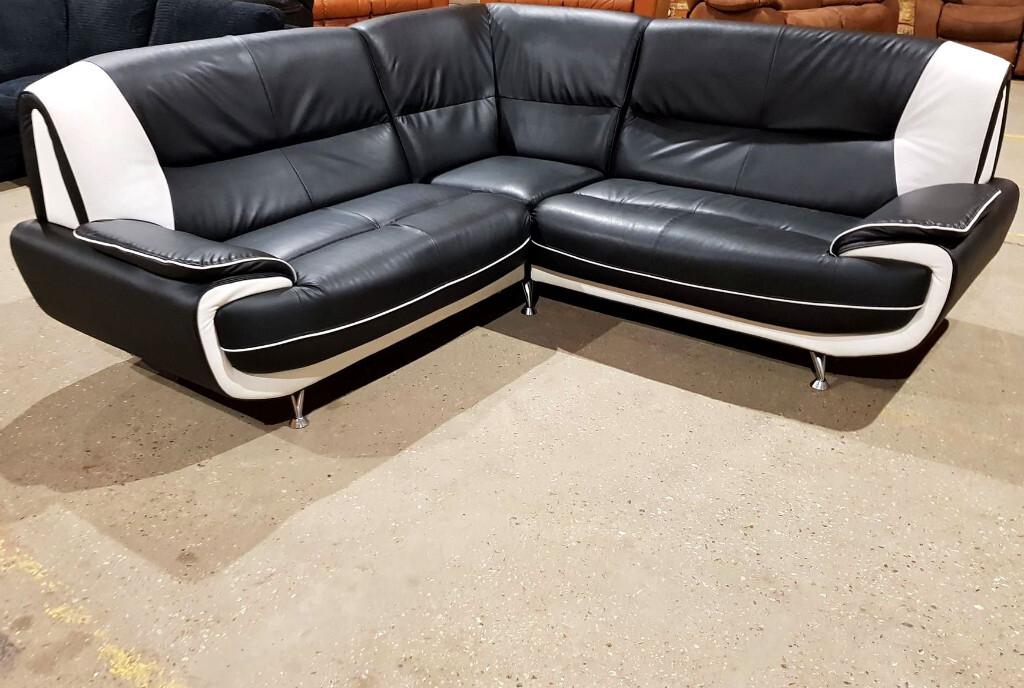 Faux Leather Corner Sofa Black/White. in Colchester, Essex Gumtree