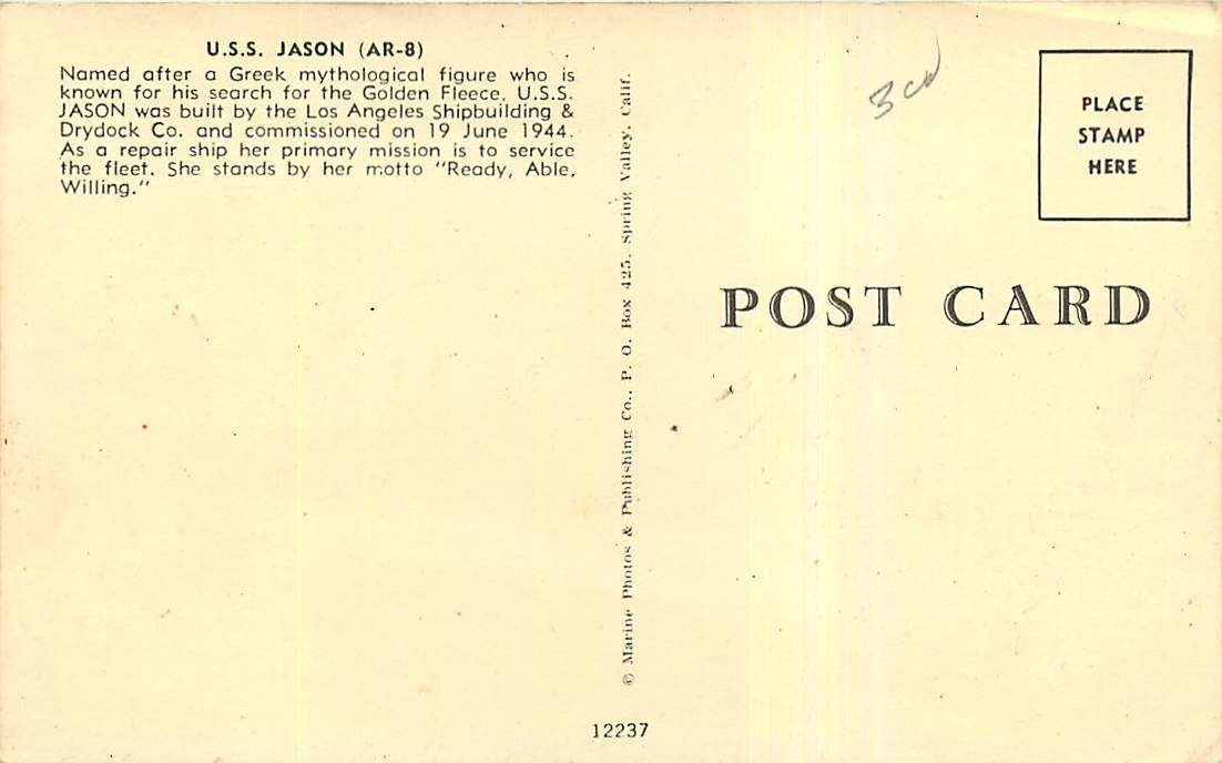 Postcard Navy USS Jason, Repair Ship
