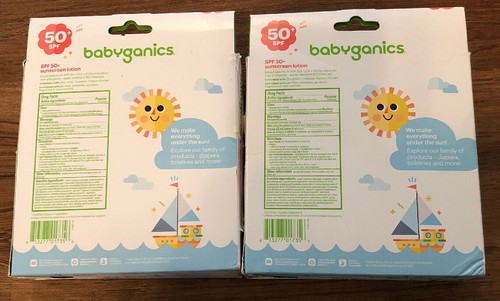 (2) Babyganics SPF 50 Sunscreen Lotion ~4 Total 2oz Exp 03/01/2020
