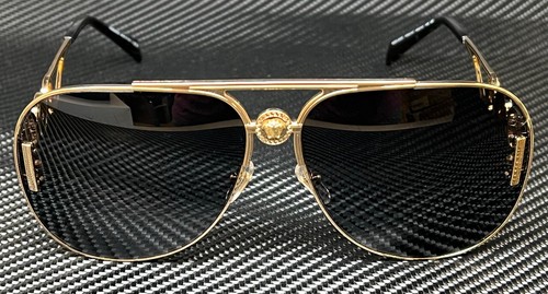 Pre-owned Versace Ve2255 100287 Gold Grey Unisex 63 Mm Sunglasses In Gray