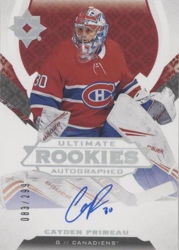 UPPER DECK NHLカード ULTIMATE COLLECTION CAYDEN PRIMEAU CANADIENS 64/99 #RA-CP 送料無料 中古 IT1 Cayden Primeau 19/20 Ultimate Collection Autograph Rookie