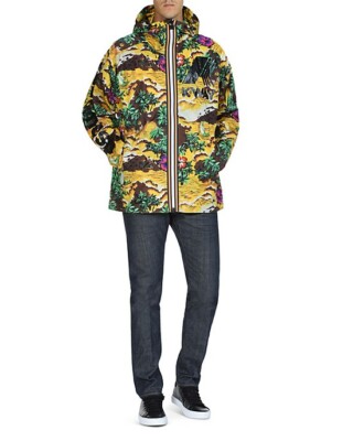 NEW $1345 DSQUARED2 X K-WAY YELLOW TROPICAL MOUNTAIN PRINT NYLON JACKET SIZE M