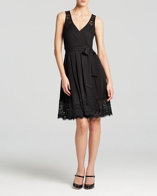 SZ 4 Diane von Furstenberg DVF Black Lex Lace Inset Wrap