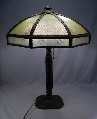 Antique Bradley & Hubbard Lamp~Orig 16 Panel Reverse Painted Glass~Mission Style