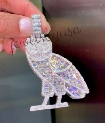 Pre-owned Nsg Men's Owl Shape 3.2ct White Baguette Cubic Zirconia Pendant 925 Silver