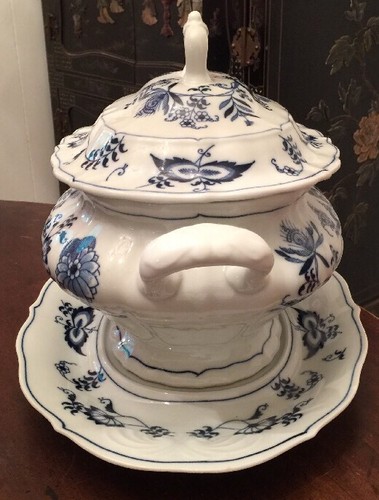 Rare Vintage Blue Danube Oval Soup Tureen W/ Lid & Underplate • Old Banner Mark