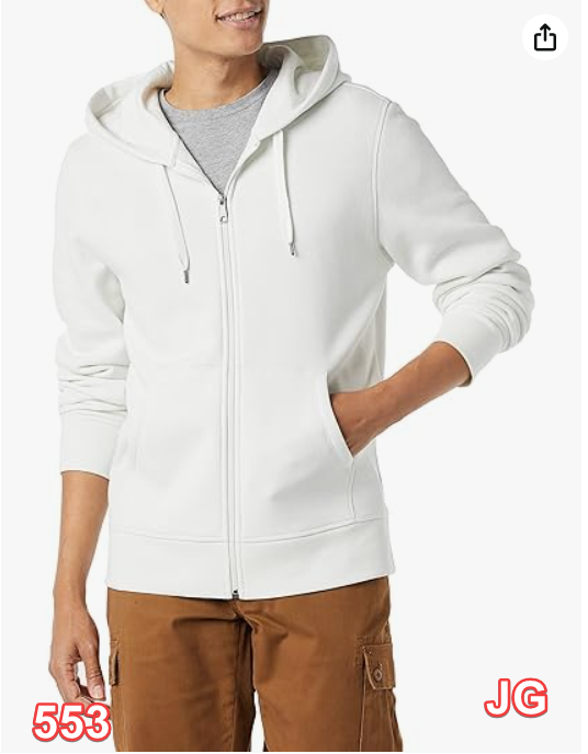 Essentials Men's Full-Zip Hooded Fleece Sweatshirt White,  Size-Large