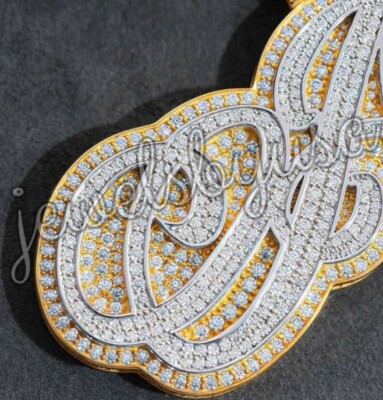 Pre-owned Nsg 3 Ct Men's Natural Moissanite Cursive Font Name Custom 2 Tone Pendant 925 Silver In White