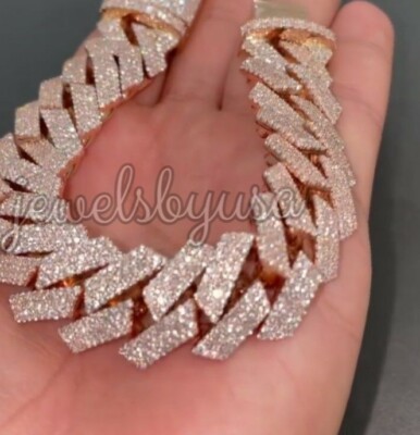 Pre-owned Nsg Men's 14x8 Cuban Link 8ct Baguette & Round Cubic Zirconia Bracelet 925 Silver In White