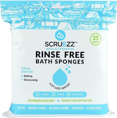 Scrubzz Disposable No Rinse Bathing Wipes - 25 Pack - All-In-1 Single Use Shower