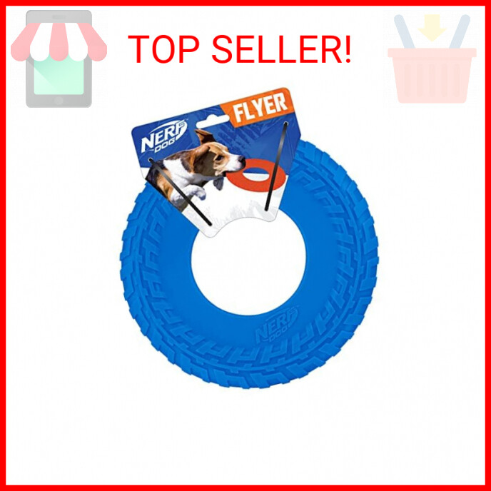 Nerf Dog Rubber Tire Flyer Dog Toy, Frisbee, Lightweight, Du
