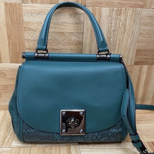COACH 12086 Green Drifter Snakeskin Top Handle Crossbody Shoulder