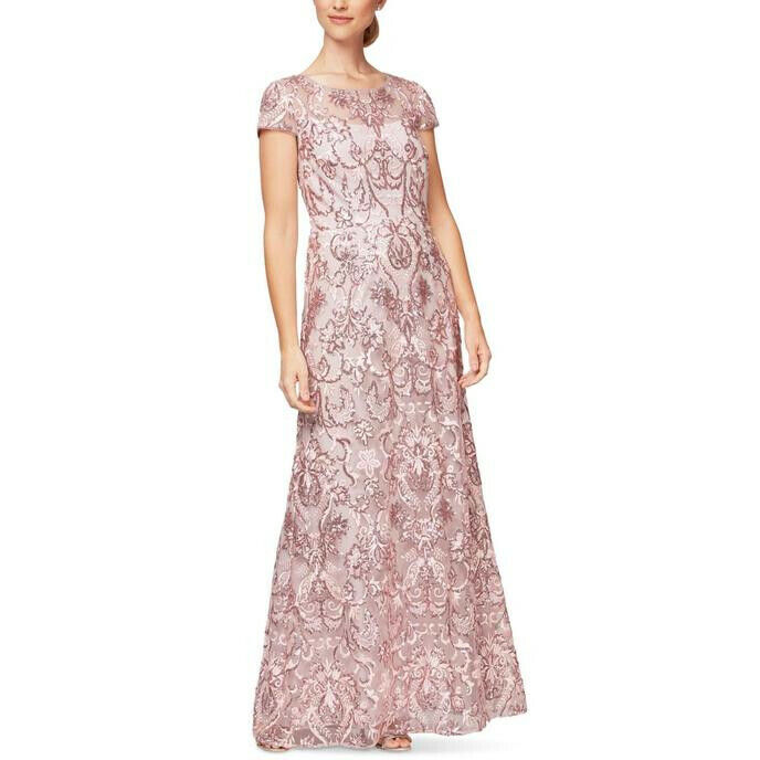  ALEX EVENINGS women Dress maxi Gown 14 mother of bride wedding embroidered