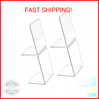 Clear Acrylic Bookends - 4 Pcs | Transparent Organizer for Shelves | Decorative