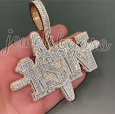 Pre-owned Nsg 3ct Baguette Cubic Zirconia Men's Customized Name Letter Pendant 925 In White