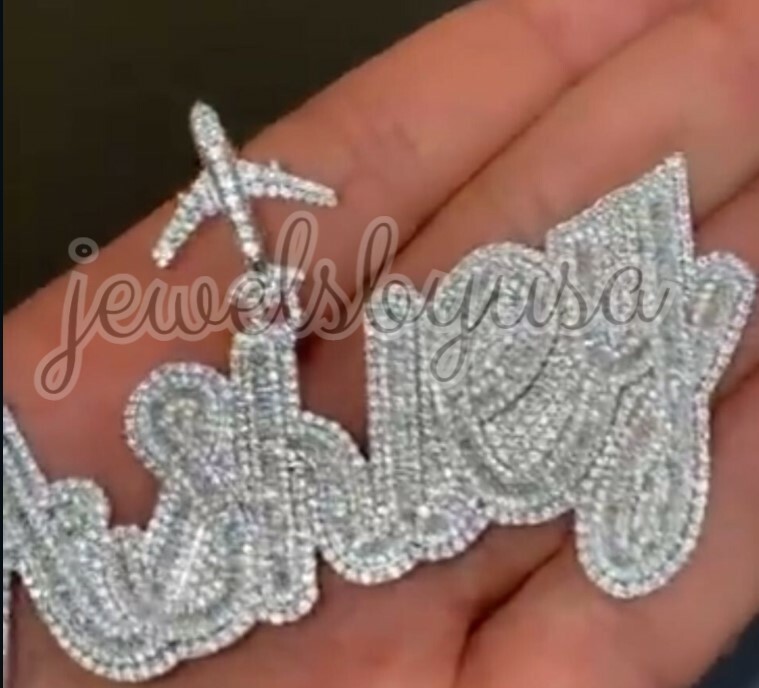 Pre-owned Nsg 3ct Men's Baguette Cubic Zirconia "ashley" Custom Name Pendant 925 Silver In White