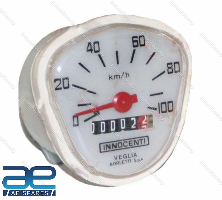 Lambretta Vegelia Innocenti White Face 100 KMPH Speedometer Cento J Range 