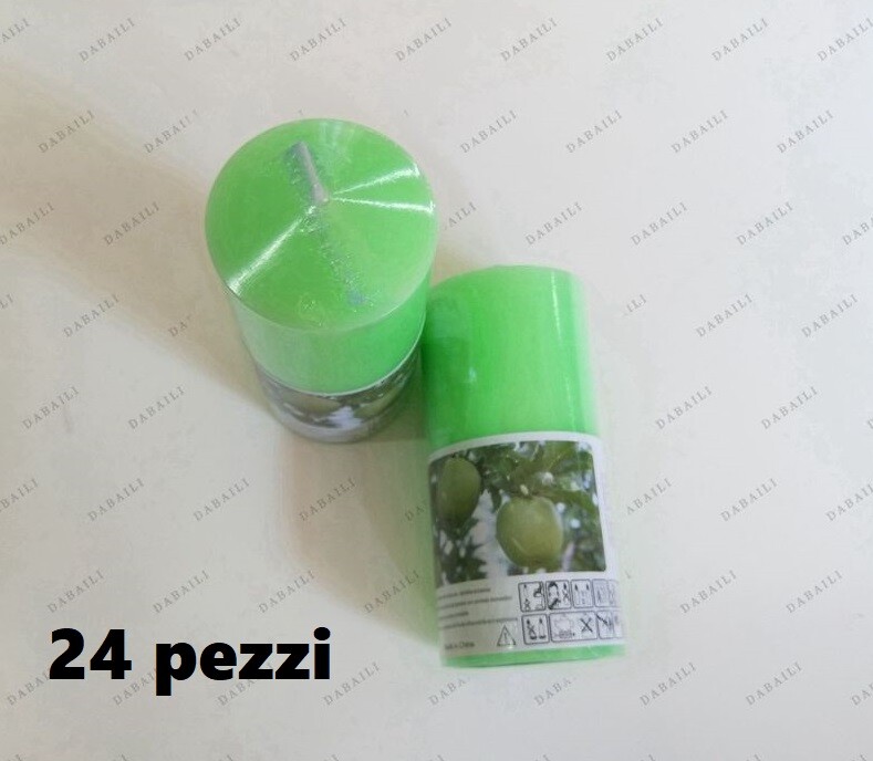 Set 24 Pezzi Candele Cera Profumate Verdi Aroma Mela 4,5x10,5cm bal
