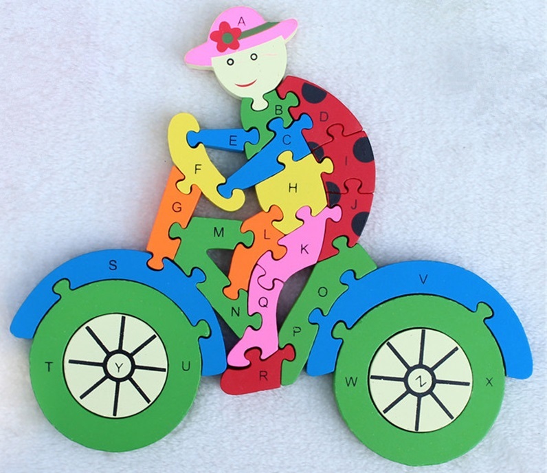 3D Puzzle Legno Forma di Bici Educativo Lettere Numeri Bambini Imparare dfh