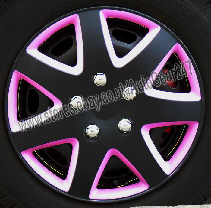 15" inch Matt Black & Pink Car Wheel Trims Hub Cap Covers + 4 Dust Caps + 8 Ties eBay