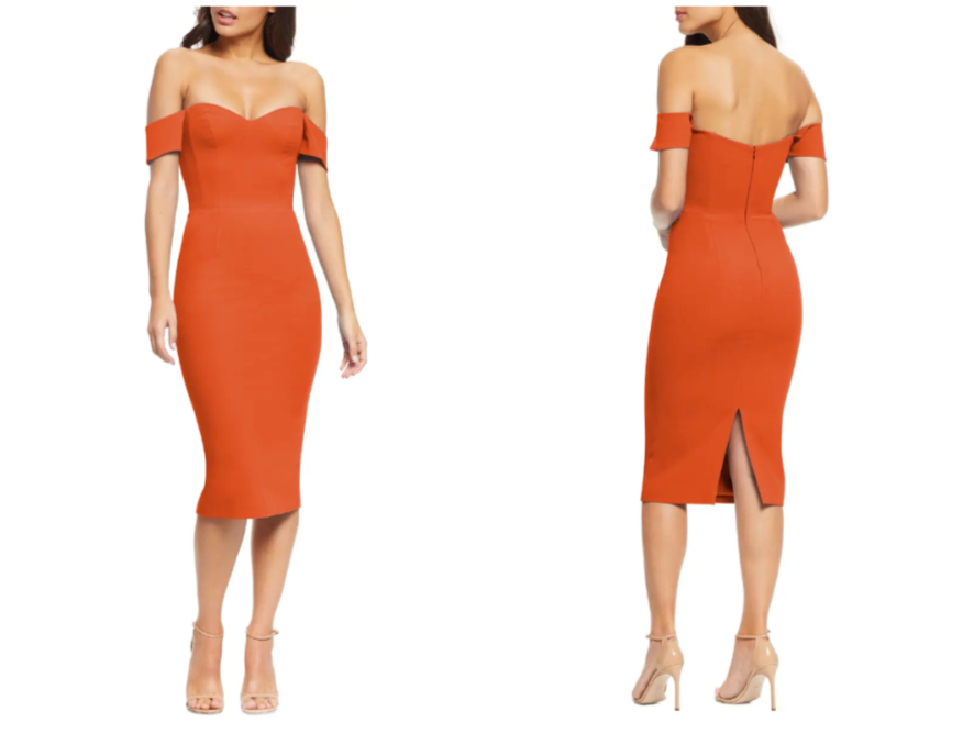 ПЛАТЬЕ-ФУТЛЯР Poppy Red Orange Bailey с открытыми плечами S = 4/6