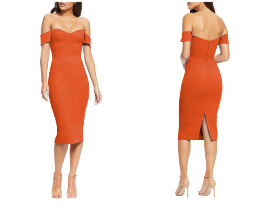 DRESS THE POPULATION Боди с открытыми плечами Poppy Red Orange Bailey M = 6/8