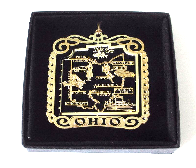 Ohio State Ornament Landmarks Brass Black Gift Box