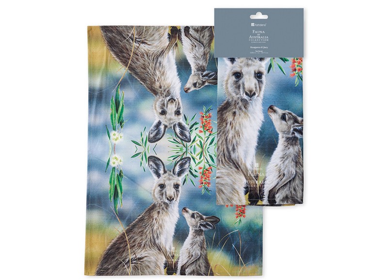 Fauna of Australia - Kangaroo and Joey Tea Towel