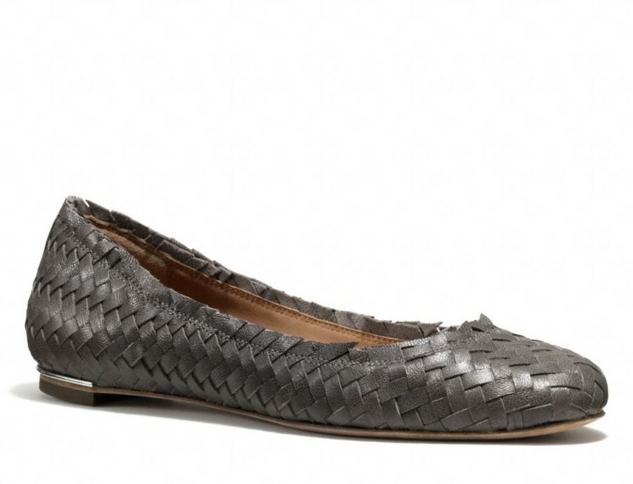 Coach Florence Womens Gray Leather Woven Slip On Casual Flats Shoes Size 5 B