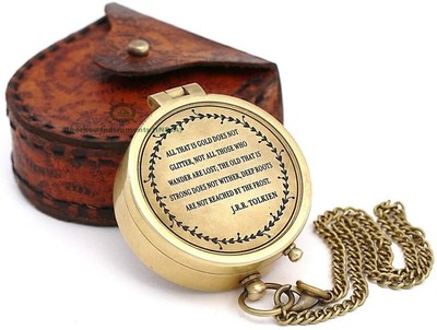 Brass Compass With Leather Case Engraved - ALL THAT IS GOLD 