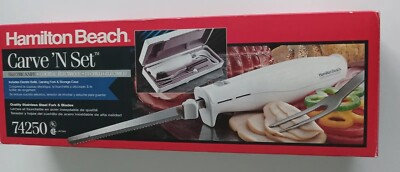 Vintage Hamilton Beach Carve 'N Set Electric Knife 74250 With Case, Fork, Book